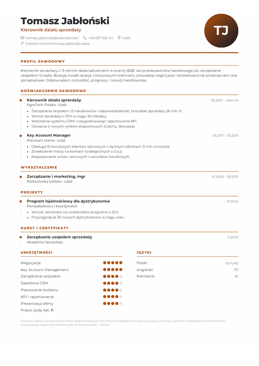 Szablon CV – motyw Oś Czasu w kolorze jasnobrązowym – podgląd dokumentu A4
