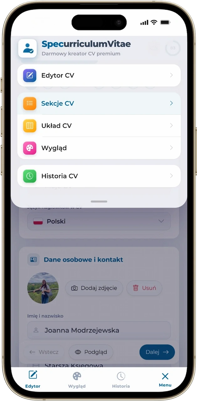 Darmowy kreator CV online na iPhone