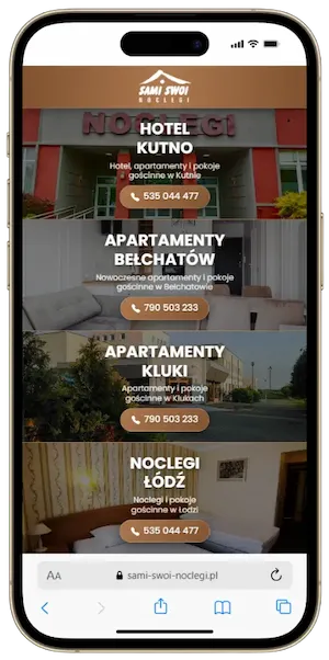Realizacja strony internetowej na iPhone - Noclegi Sami Swoi - Strona główna