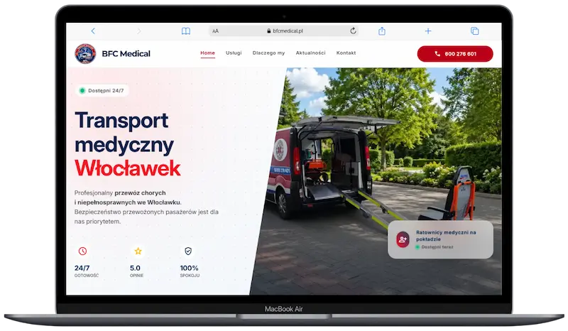 Realizacja strony BFC Medical (Oddział Włocławek) na Macbook Air